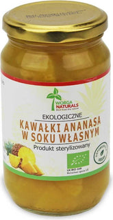 ชิ้นสับปะรดในน้ำผลไม้ของตัวเอง ออร์แกนิค 350 ก. (200 ก.) (ขวดแก้ว) - WORGA NATURALS